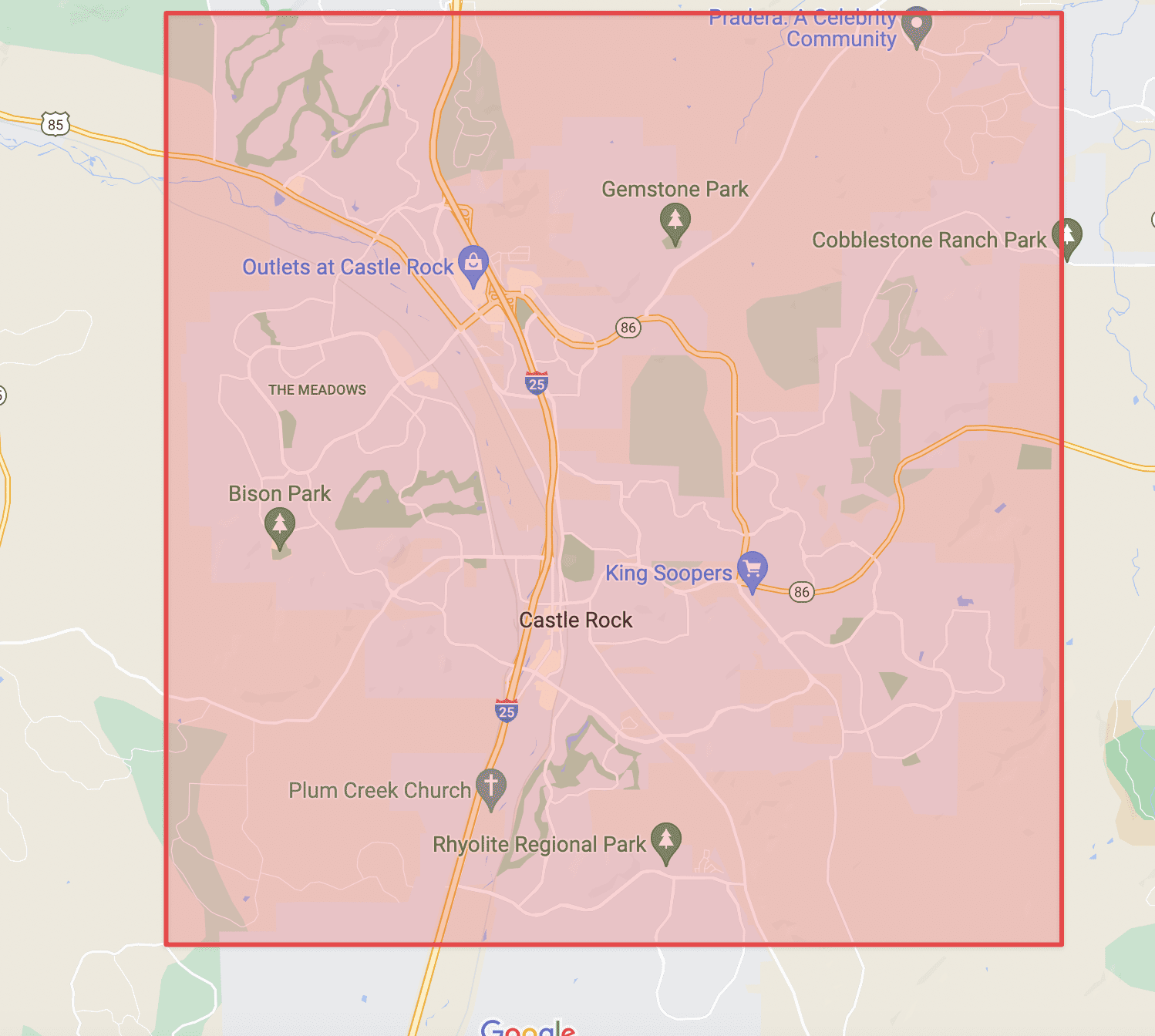 Map of Castle Rock Colorado