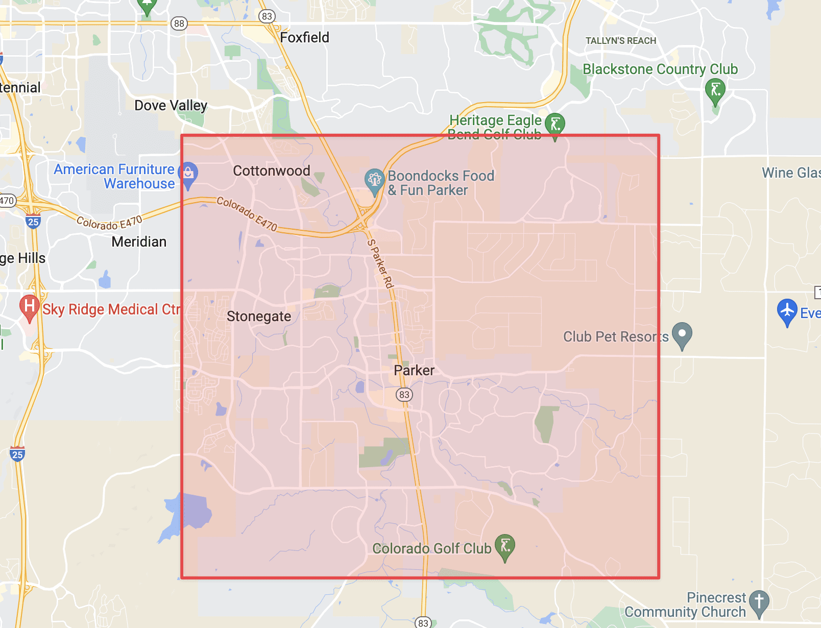 map of Parker Colorado